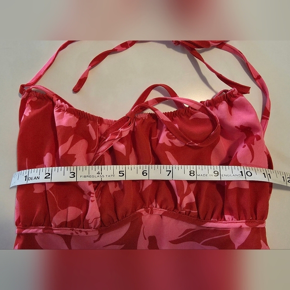NWOT Elegant Red Floral Backless Dress Size S Summer Dress Knee Length - Picture 10 of 15